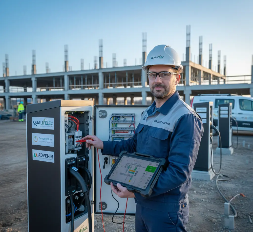 Electricien expert IRVE sur chantier à Rennes